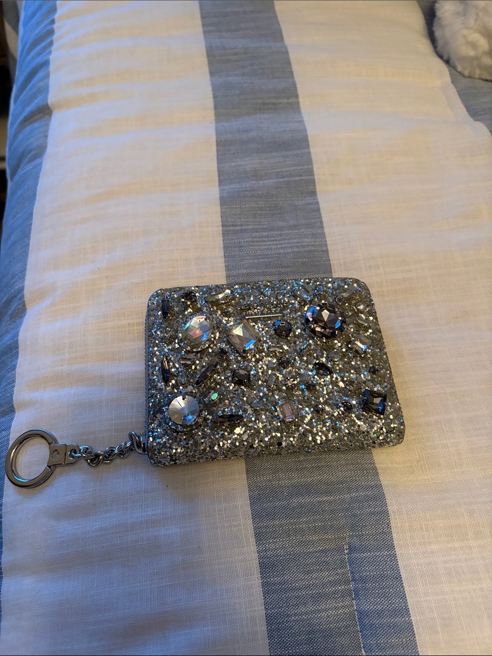 kate spade Glitter Crystal Embellished Card Holder - Silver